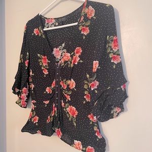 Eyelit top - floral polka